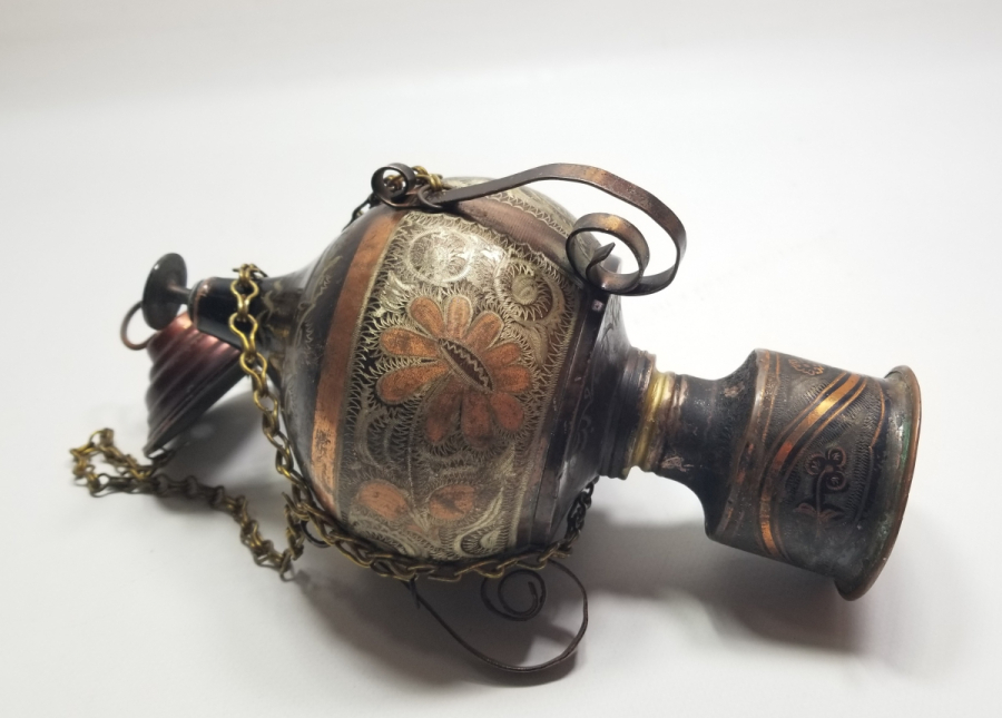 ÜZERİ KALEM İŞÇİLİKLİ ANTİKA ERZİNCAN YAPIMI NADİR TİPTE KANDİL FORMLU ŞAMDAN