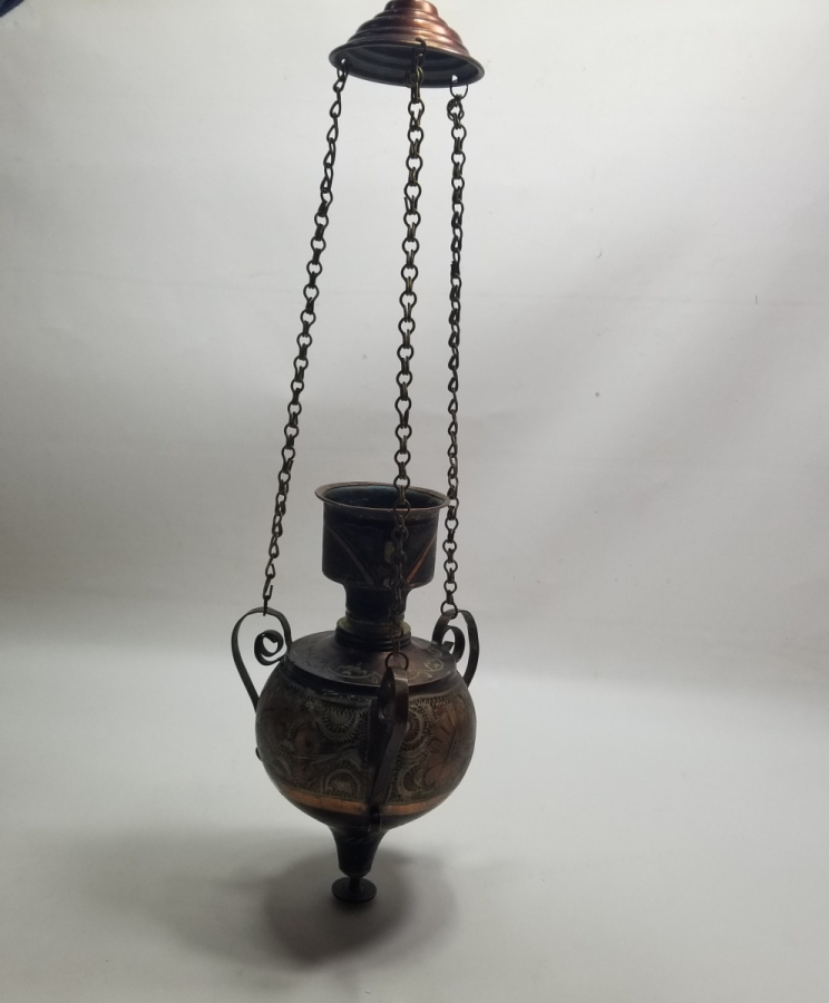 ÜZERİ KALEM İŞÇİLİKLİ ANTİKA ERZİNCAN YAPIMI NADİR TİPTE KANDİL FORMLU ŞAMDAN