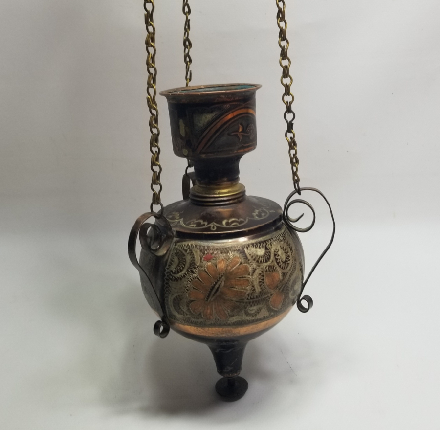 ÜZERİ KALEM İŞÇİLİKLİ ANTİKA ERZİNCAN YAPIMI NADİR TİPTE KANDİL FORMLU ŞAMDAN