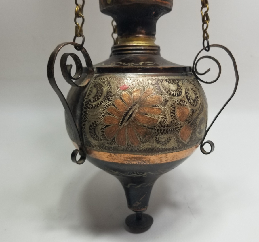 ÜZERİ KALEM İŞÇİLİKLİ ANTİKA ERZİNCAN YAPIMI NADİR TİPTE KANDİL FORMLU ŞAMDAN