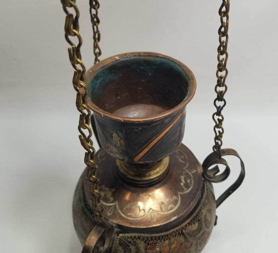 ÜZERİ KALEM İŞÇİLİKLİ ANTİKA ERZİNCAN YAPIMI NADİR TİPTE KANDİL FORMLU ŞAMDAN