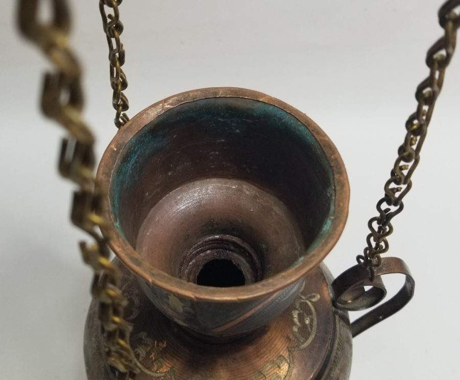 ÜZERİ KALEM İŞÇİLİKLİ ANTİKA ERZİNCAN YAPIMI NADİR TİPTE KANDİL FORMLU ŞAMDAN
