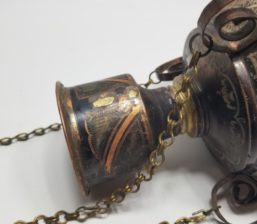 ÜZERİ KALEM İŞÇİLİKLİ ANTİKA ERZİNCAN YAPIMI NADİR TİPTE KANDİL FORMLU ŞAMDAN