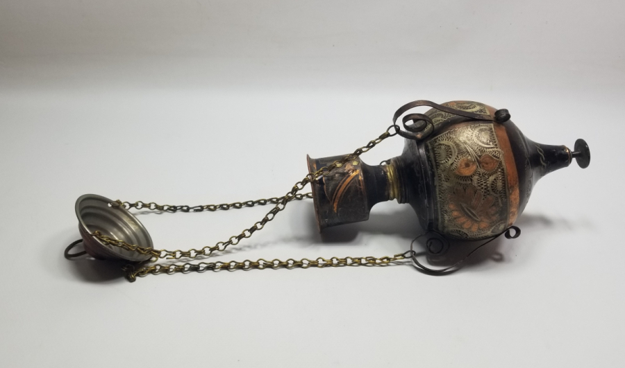 ÜZERİ KALEM İŞÇİLİKLİ ANTİKA ERZİNCAN YAPIMI NADİR TİPTE KANDİL FORMLU ŞAMDAN