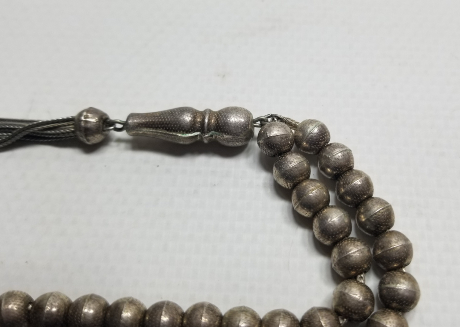 ÇİNTEMANİ İŞÇİLİKLİ EL YAPIMI ANTİKA GÜMÜŞ TESPİH