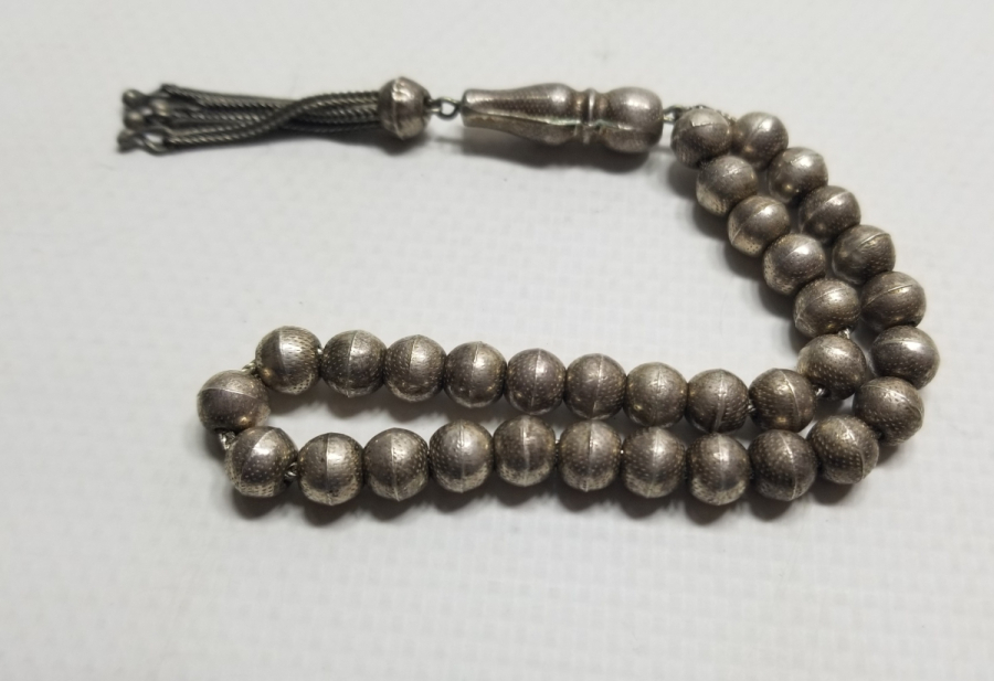 ÇİNTEMANİ İŞÇİLİKLİ EL YAPIMI ANTİKA GÜMÜŞ TESPİH