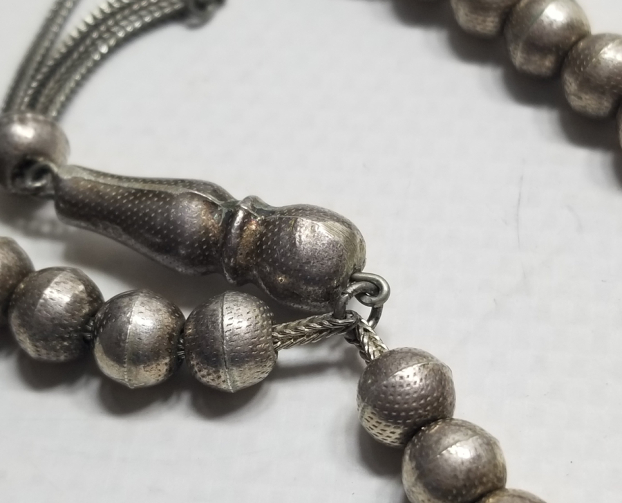 ÇİNTEMANİ İŞÇİLİKLİ EL YAPIMI ANTİKA GÜMÜŞ TESPİH