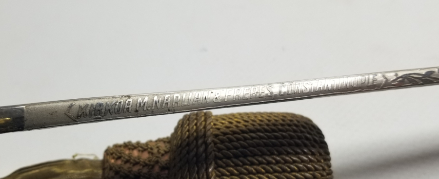 KIRKOR M. NARLIAN CONSTANTINOPLE YAZILI NADİR OSMANLI SUBAY KILICI