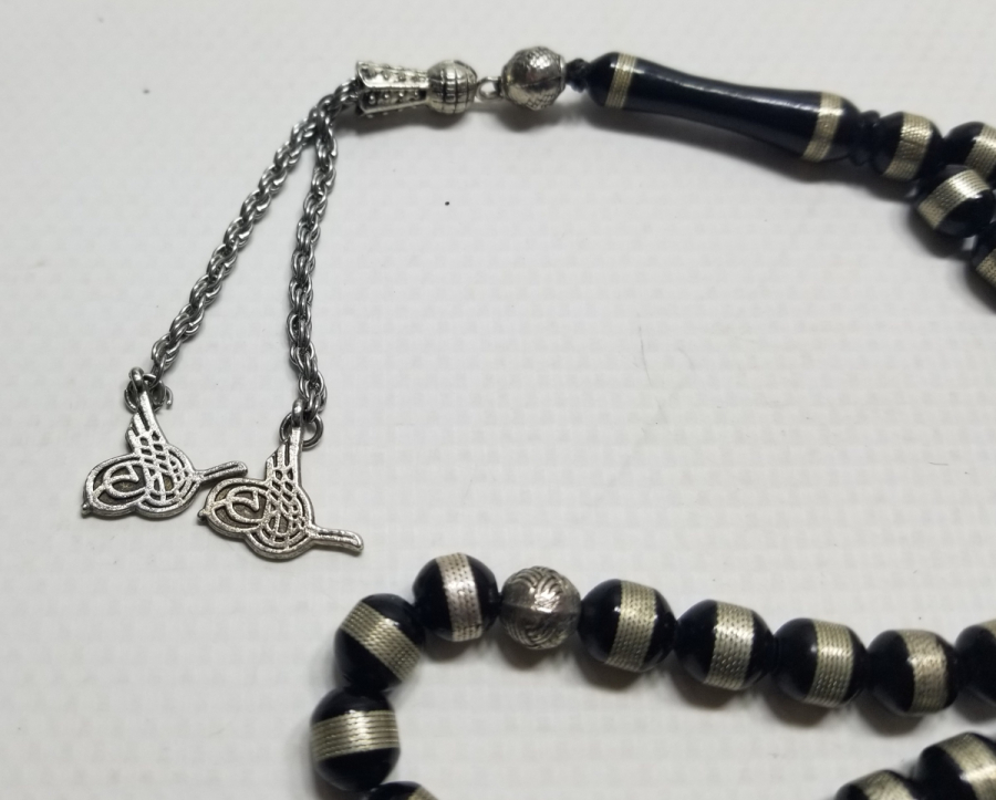 ÜZERİ GÜMÜŞ İŞLEMELİ ANTİKA KUKA TESPİH