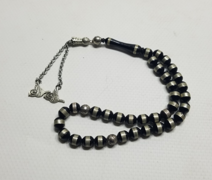 ÜZERİ GÜMÜŞ İŞLEMELİ ANTİKA KUKA TESPİH