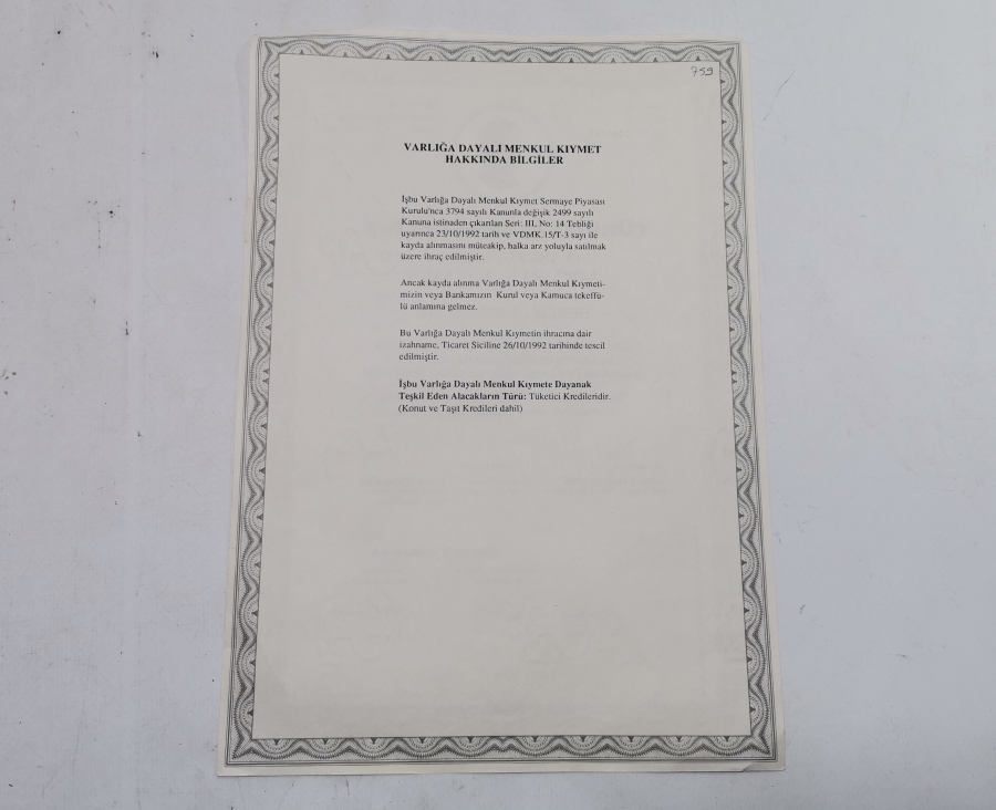 TÜRKİYE İŞ BANKASI HİSSE SENEDİ