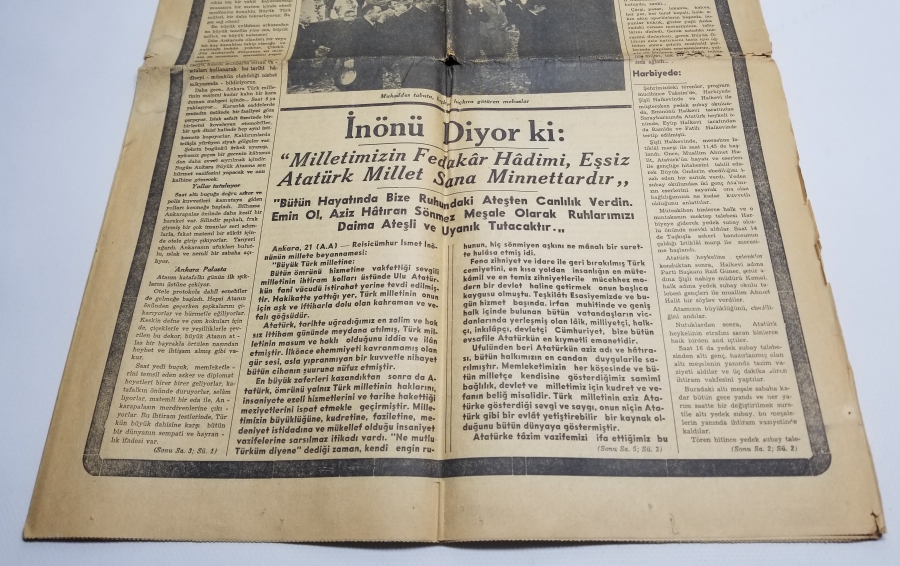 22 KASIM 1938 TARİHLİ MUSTAFA KEMAL ATATÜRK'ÜN ÖLÜMÜ KONULU TAN GAZETESİ