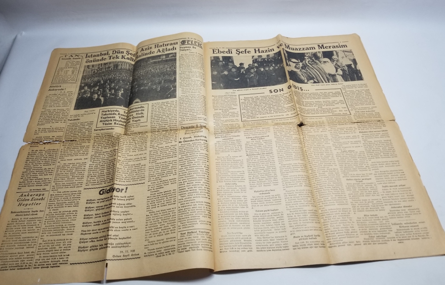 22 KASIM 1938 TARİHLİ MUSTAFA KEMAL ATATÜRK'ÜN ÖLÜMÜ KONULU TAN GAZETESİ