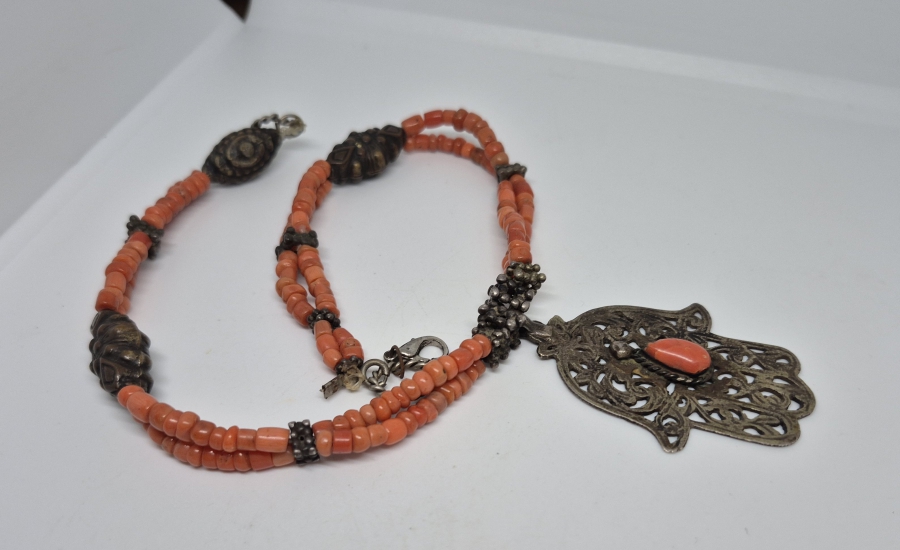 MERCAN TAŞLI OSMANLI DÖNEMİ FATMA ANANIN ELİ TILSIM KOLYE