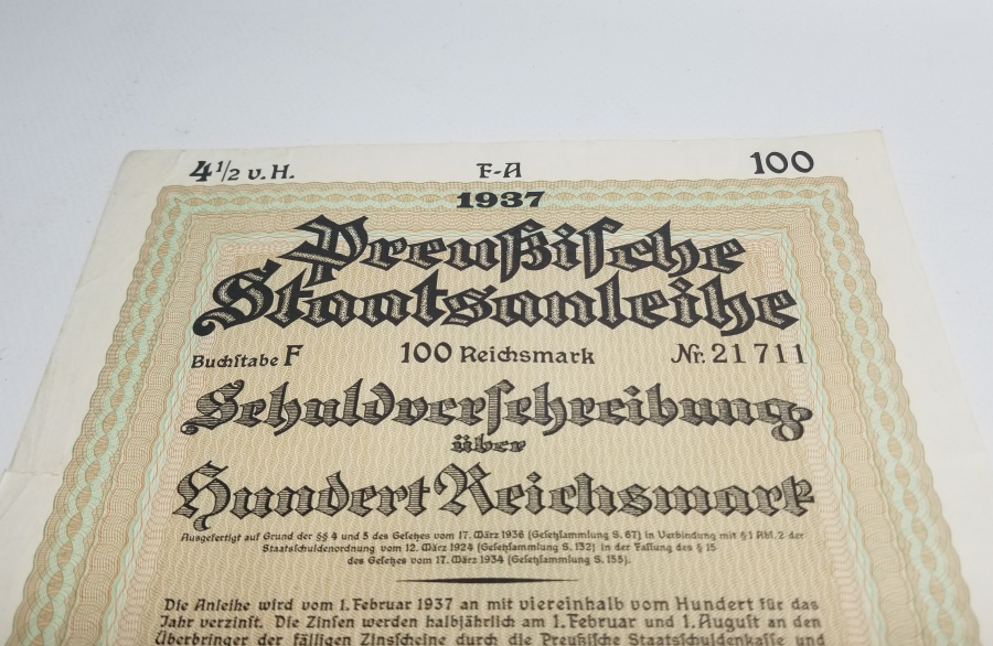 1937 YILI 100 ALMAN MARKI TAHVİL