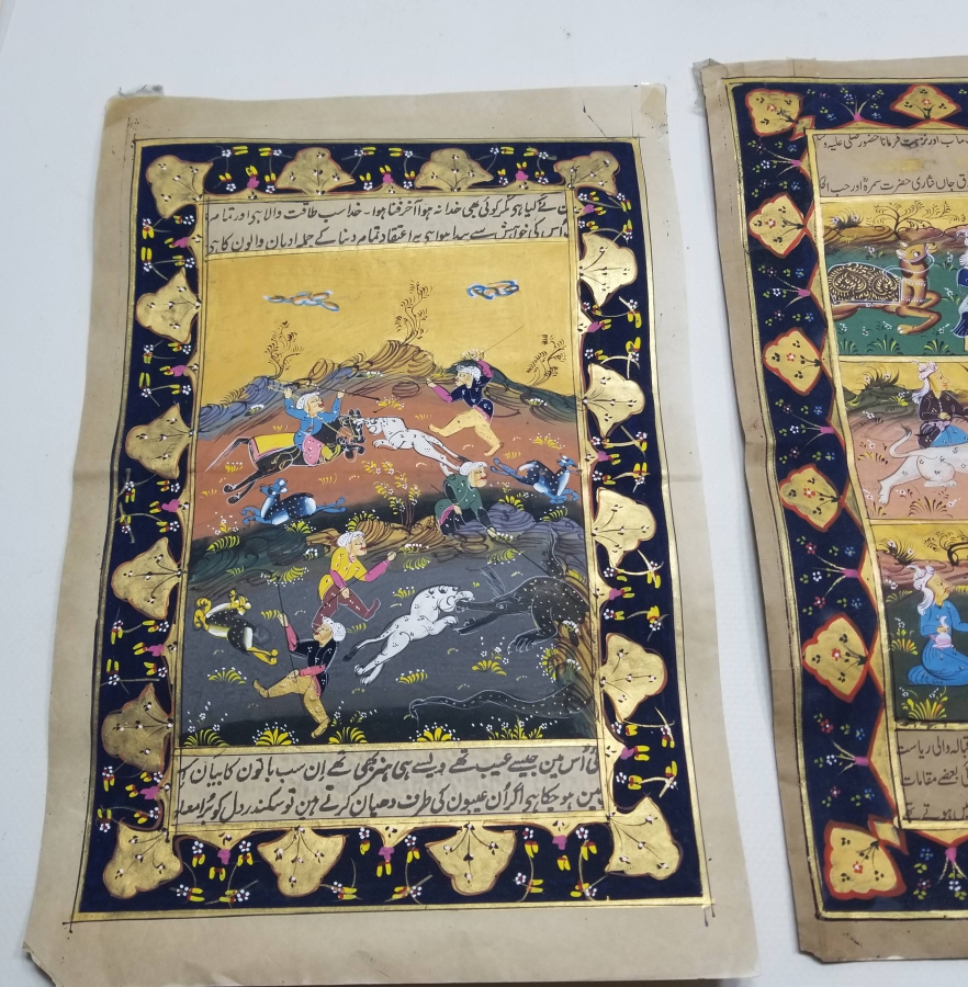 EL YAZMA KİTAP SAYFALARI ÜZERİNDE YAPILMIŞ İKİ ADET EL BOYAMA MİNYATÜR