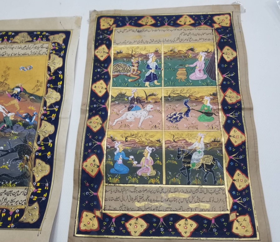 EL YAZMA KİTAP SAYFALARI ÜZERİNDE YAPILMIŞ İKİ ADET EL BOYAMA MİNYATÜR