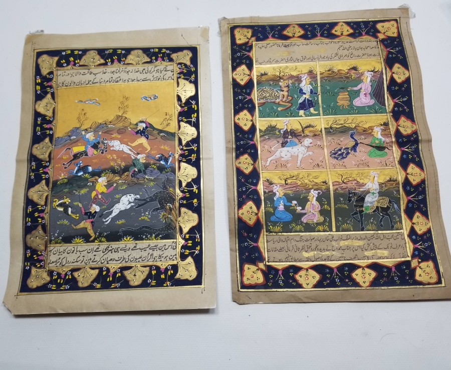 EL YAZMA KİTAP SAYFALARI ÜZERİNDE YAPILMIŞ İKİ ADET EL BOYAMA MİNYATÜR