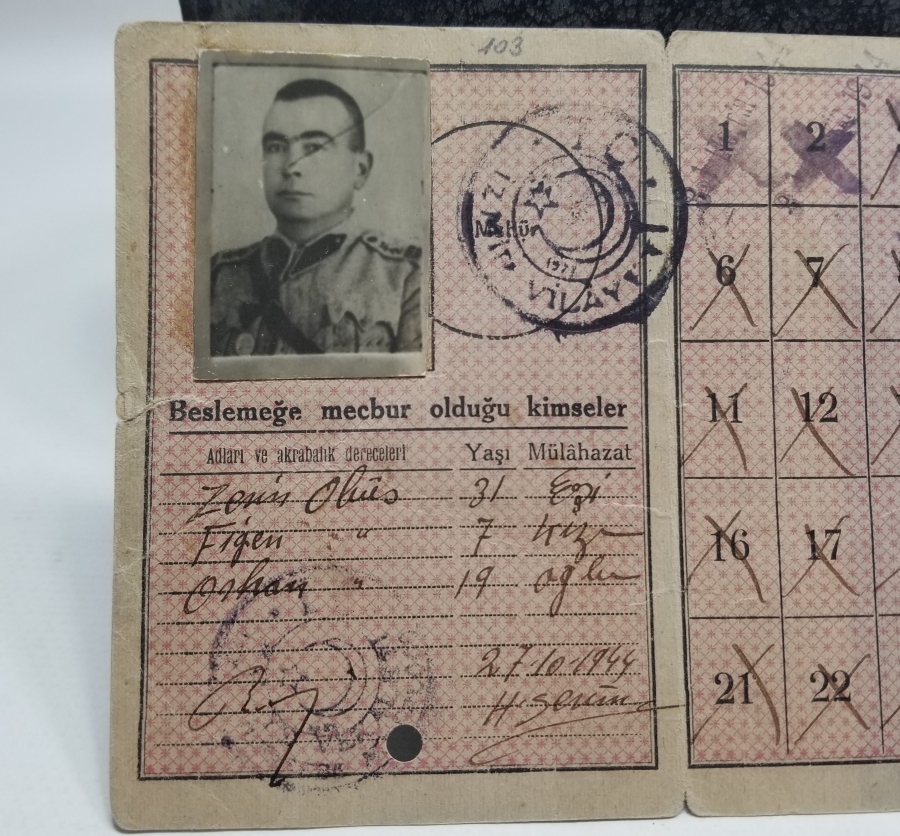 2. DÜNYA SAVAŞI DÖNEMİ NADİR EKMEK KARNESİ