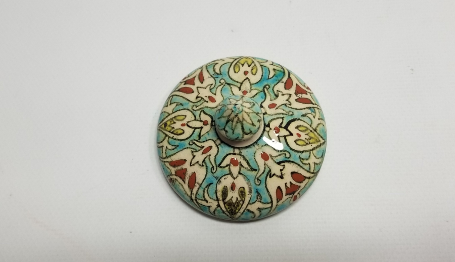 OSMANLI DÖNEMİ EL BOYAMA İŞÇİLİKLİ NADİR KÜTAHYA KAVANOZ KAPAĞI