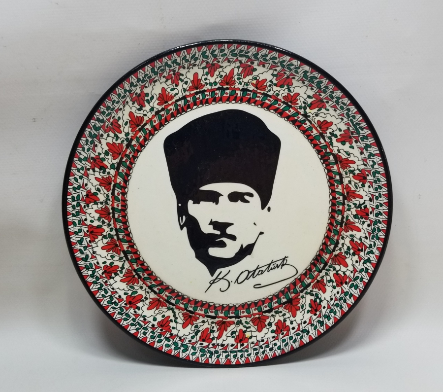 EL BOYAMA FOSFORLU ATATÜRK GÖRSELLİ KÜTAHYA DUVAR TABAĞI