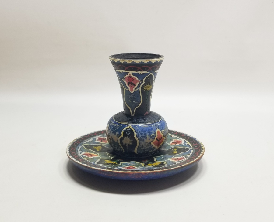 OSMANLI DÖNEMİ EL BOYAMA AHŞAP İĞNE OYA VAZOSU