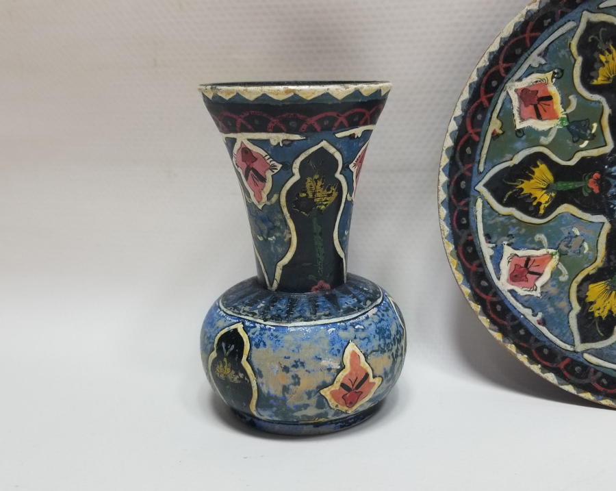 OSMANLI DÖNEMİ EL BOYAMA AHŞAP İĞNE OYA VAZOSU