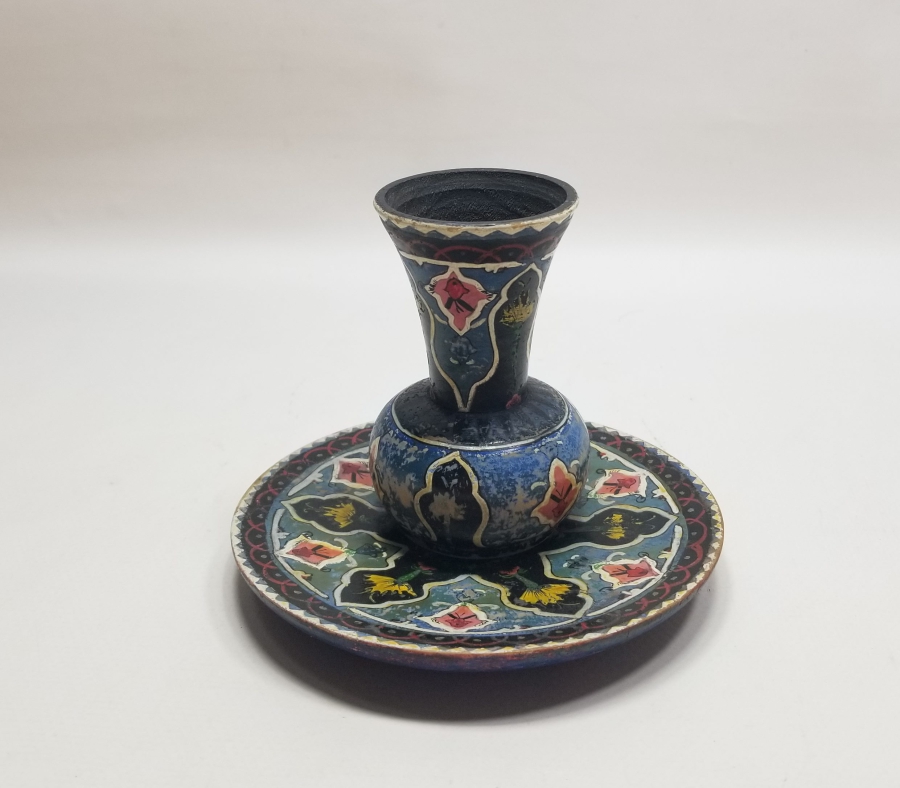 OSMANLI DÖNEMİ EL BOYAMA AHŞAP İĞNE OYA VAZOSU