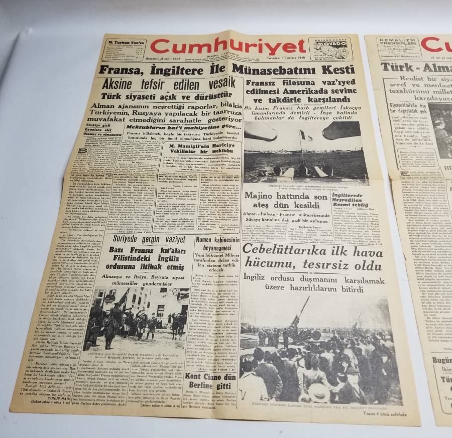 1940-1941 TARİHLİ İKİ ADET CUMHURİYET GAZETESİ