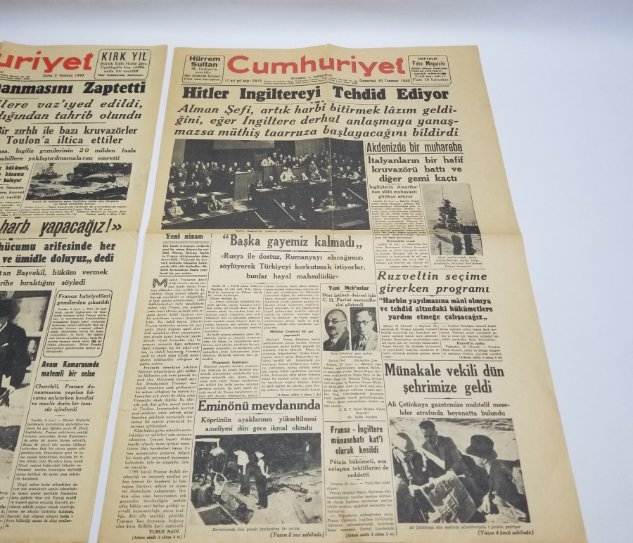 1940 TARİHLİ İKİ ADET CUMHURİYET GAZETESİ