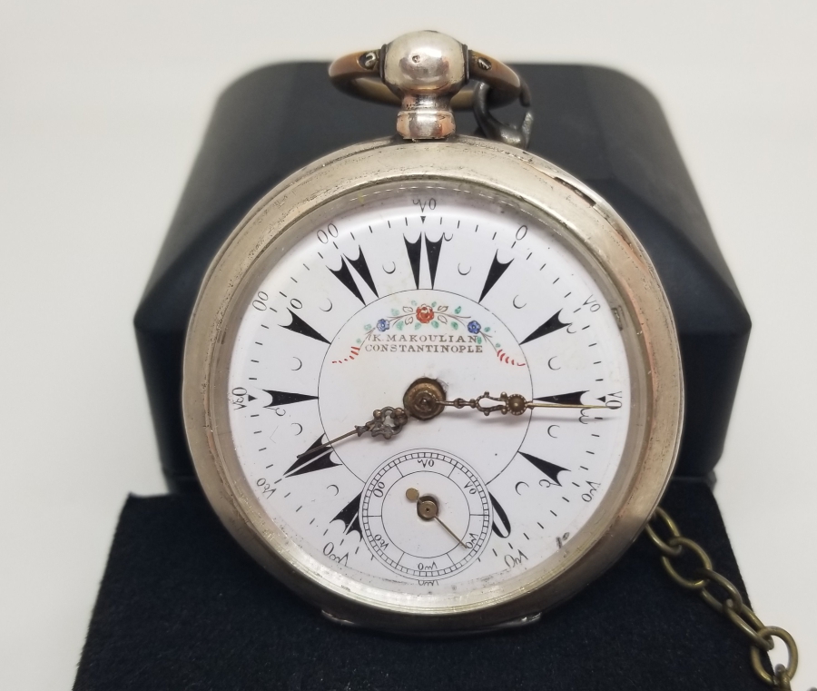 K. MAKOULIAN CONSTANTINOPLE KADRANLI GÜMÜŞ KASA ARKADAN KURMALI CEP SAATİ