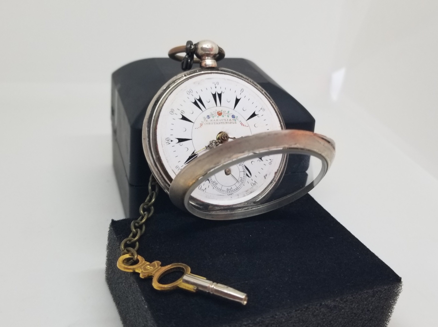 K. MAKOULIAN CONSTANTINOPLE KADRANLI GÜMÜŞ KASA ARKADAN KURMALI CEP SAATİ