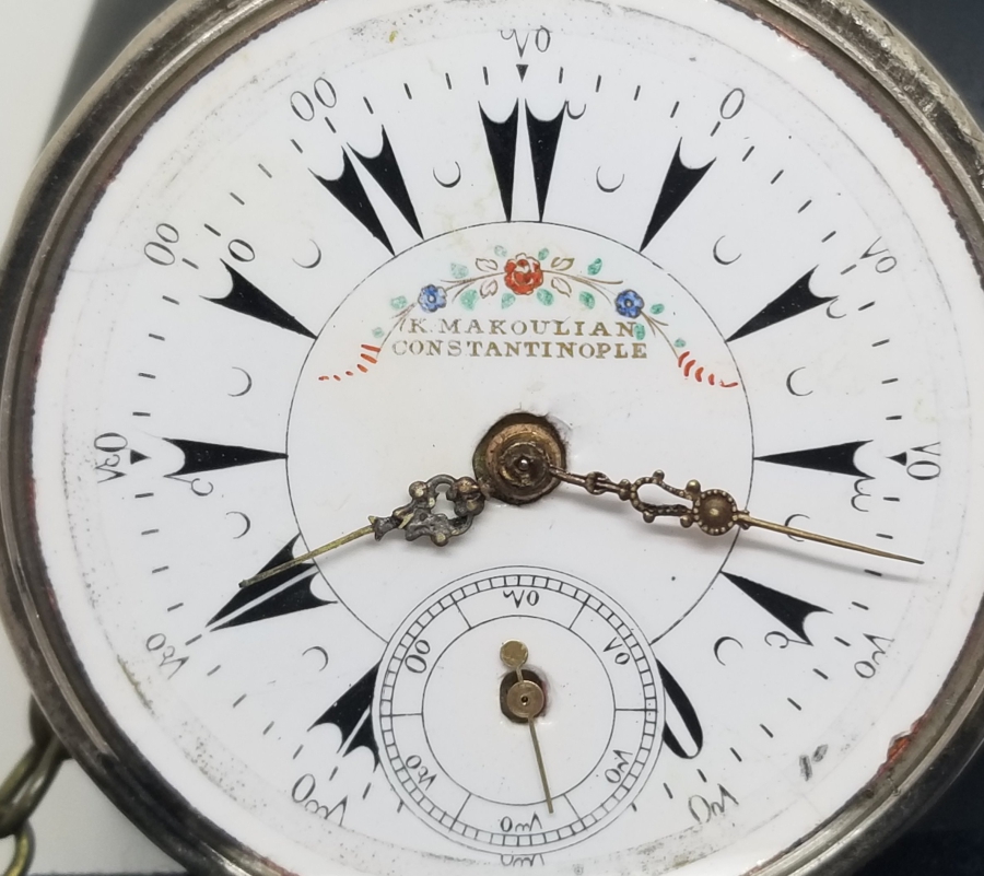 K. MAKOULIAN CONSTANTINOPLE KADRANLI GÜMÜŞ KASA ARKADAN KURMALI CEP SAATİ