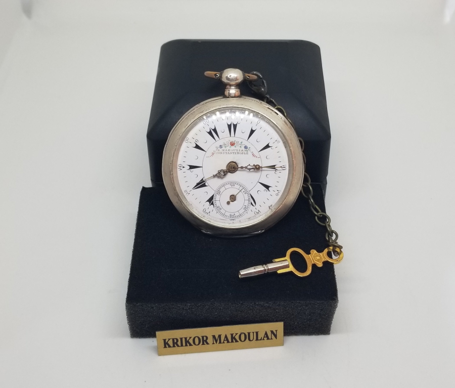K. MAKOULIAN CONSTANTINOPLE KADRANLI GÜMÜŞ KASA ARKADAN KURMALI CEP SAATİ