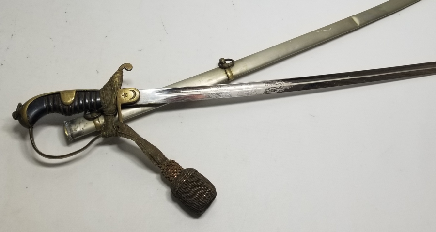 SIRTI OSMANLICA YAZILI İLK KEZ GÖRÜLEN ORİJİNAL PÜSKÜLÜYLE OSMANLI HAFİF SÜVARİ SUBAY KILICI