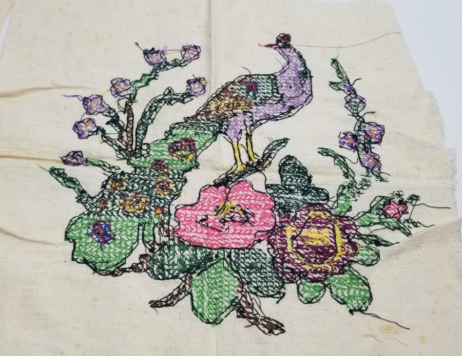 TAVUSKUŞLU EL İŞİ ÇİFT KANAVİÇE YASTIK YÜZÜ