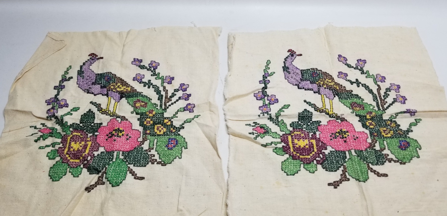 TAVUSKUŞLU EL İŞİ ÇİFT KANAVİÇE YASTIK YÜZÜ