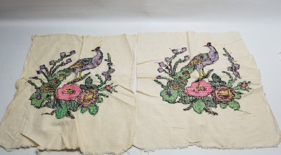 TAVUSKUŞLU EL İŞİ ÇİFT KANAVİÇE YASTIK YÜZÜ