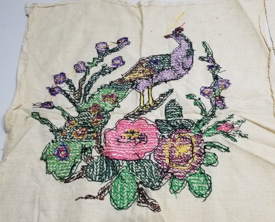 TAVUSKUŞLU EL İŞİ ÇİFT KANAVİÇE YASTIK YÜZÜ