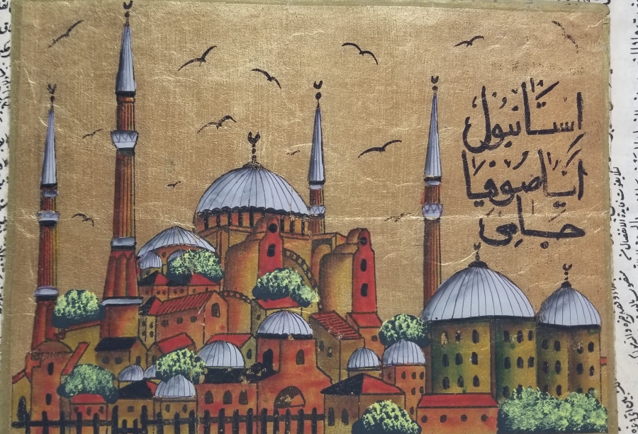 EL YAZMA KİTAP SAYFASI ÜZERİNDE YAPILMIŞ SÜLEYMANİYE CAMİİ EL BOYAMA MİNYATÜR