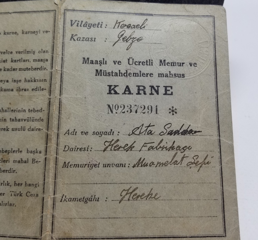 2. DÜNYA SAVAŞI DÖNEMİ NADİR EKMEK KARNESİ