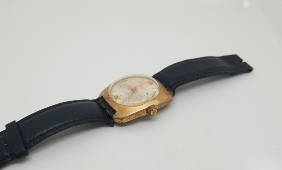 VIALUX MARKA KURMALI VE TAKVİMLİ ALTIN KAPLAMA ANTİKA KOL SAATİ