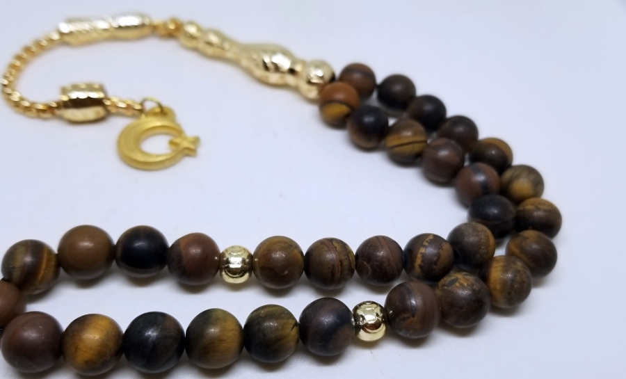 İMAME VE PÜSKÜLÜ ALTIN KAPLAMA 33LÜK DOĞAL TAŞ TESPİH