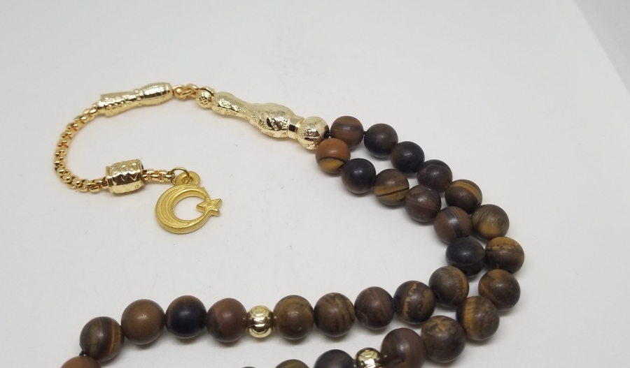 İMAME VE PÜSKÜLÜ ALTIN KAPLAMA 33LÜK DOĞAL TAŞ TESPİH