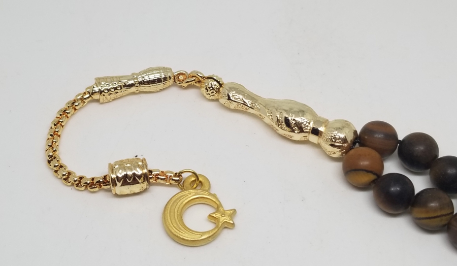 İMAME VE PÜSKÜLÜ ALTIN KAPLAMA 33LÜK DOĞAL TAŞ TESPİH