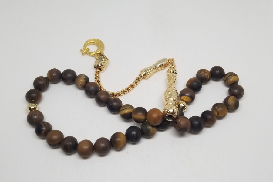 İMAME VE PÜSKÜLÜ ALTIN KAPLAMA 33LÜK DOĞAL TAŞ TESPİH