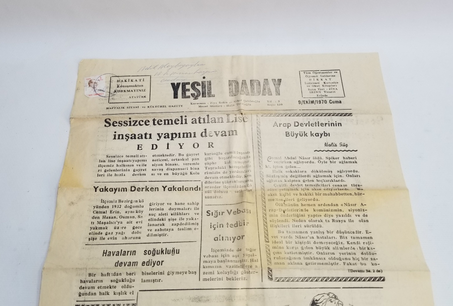 1970 TARİHLİ YEŞİL DADAY GAZETESİ