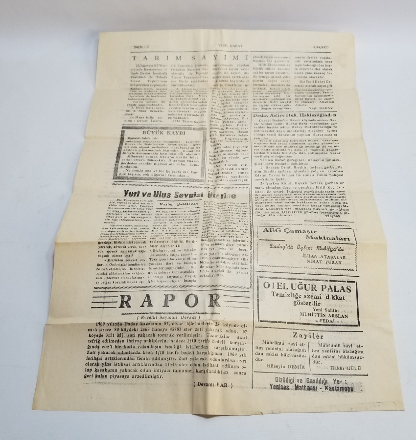1970 TARİHLİ YEŞİL DADAY GAZETESİ