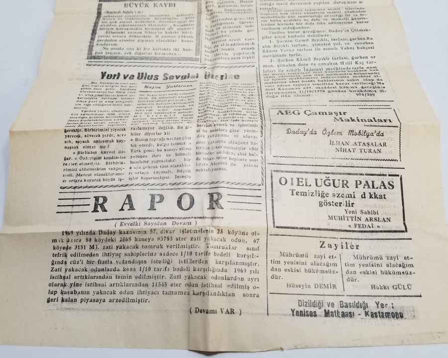 1970 TARİHLİ YEŞİL DADAY GAZETESİ