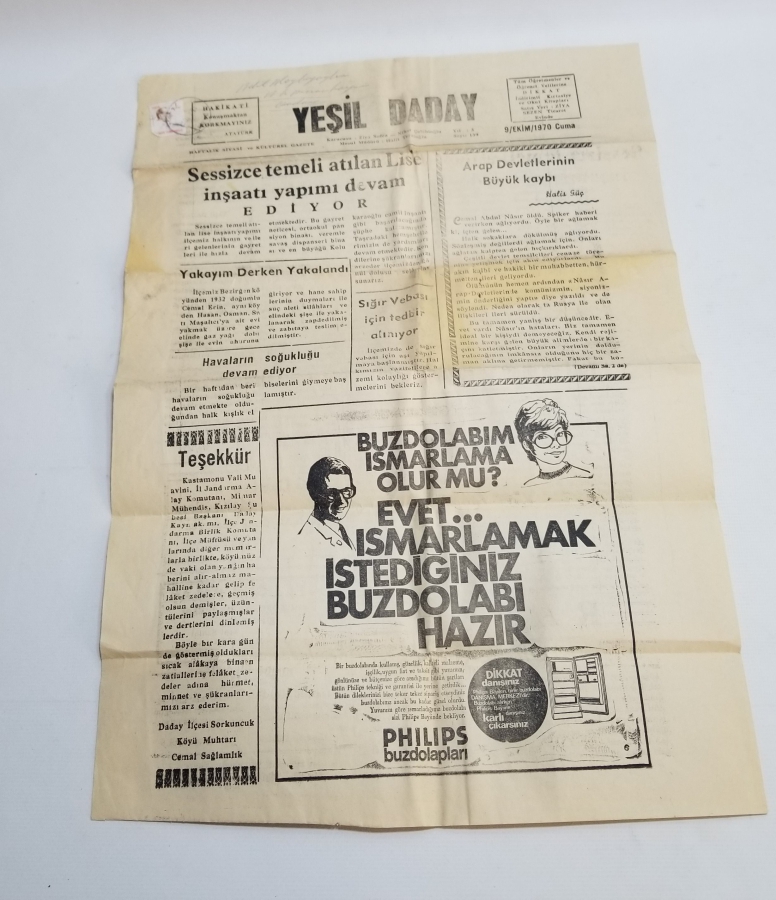 1970 TARİHLİ YEŞİL DADAY GAZETESİ